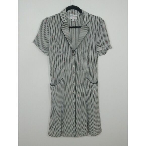 Tender Loving Care by HVN Dress Size 4 Silk Black White‎ Heart Print Button Up - Picture 6 of 12